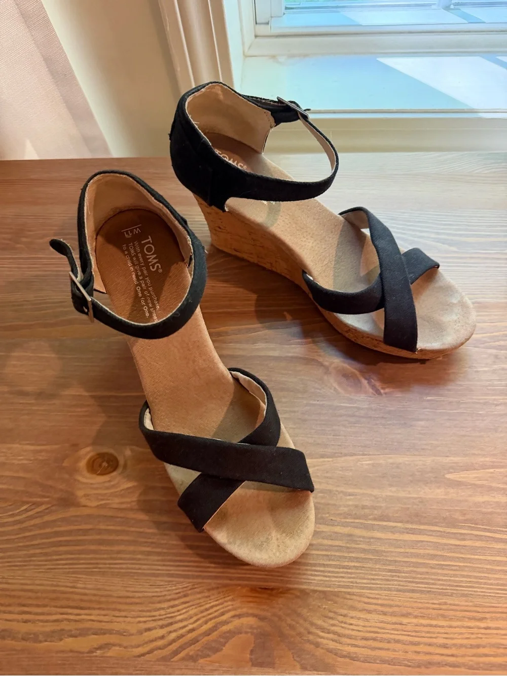 Women's Black Cork Wedge Sandals with Ankle Strap